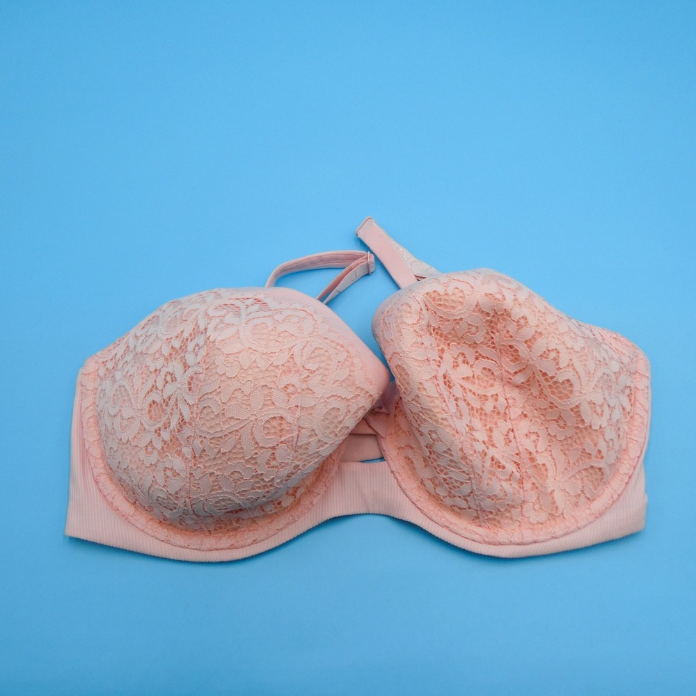 Victoria's Secret Bra Womens 36DDD Body By Victoria Peach Lace Lined Demi Nylon